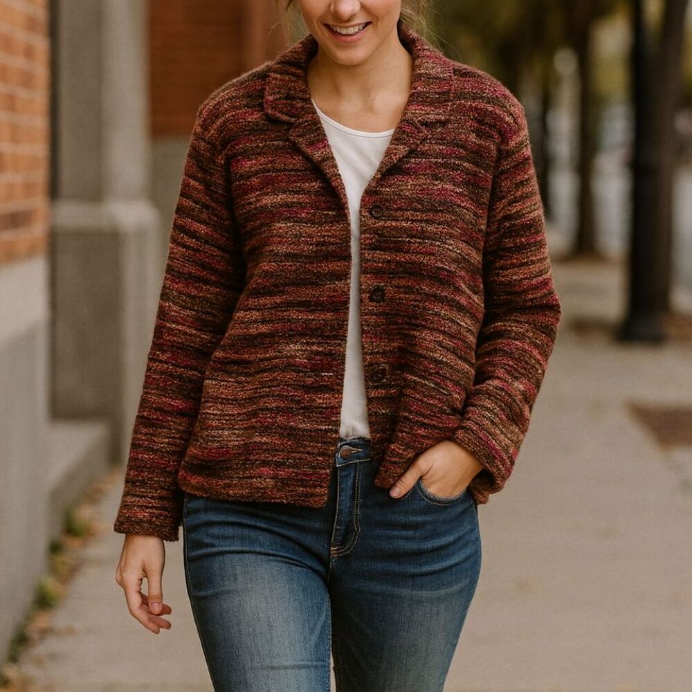 Coldwater Creek Tweed Shacket Size XL Womens Long Sleeve Red Fall Tones